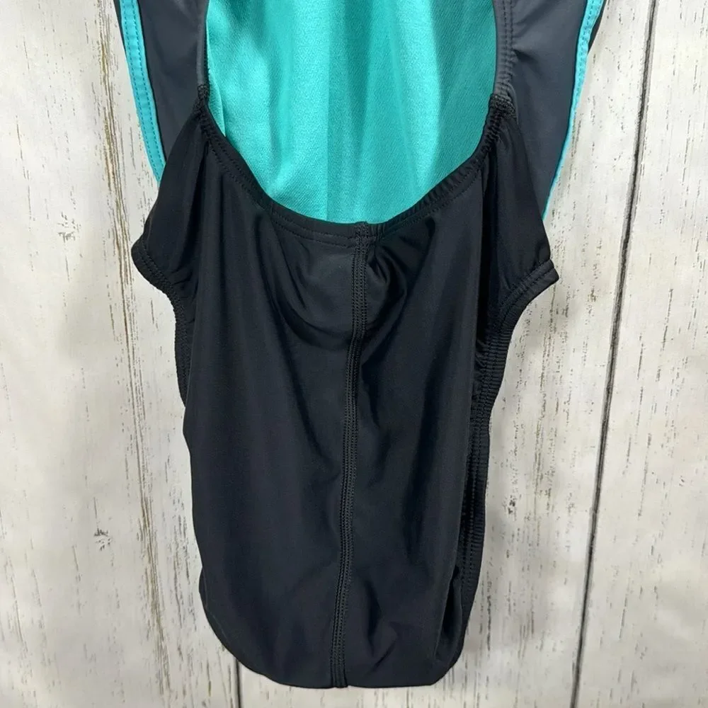 Speedo Womens Black Aqua Racerback Hydro Bra One Piece Swimsuit